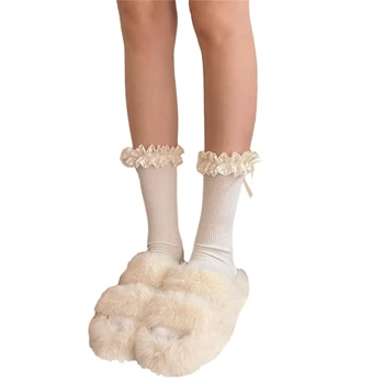1 пара женских носков с рюшами, носки до щиколоток с кружевным верхом для девочек, носки с оборками и бабочками, хлопчатобумажные носки в стиле принцессы, носки для платья