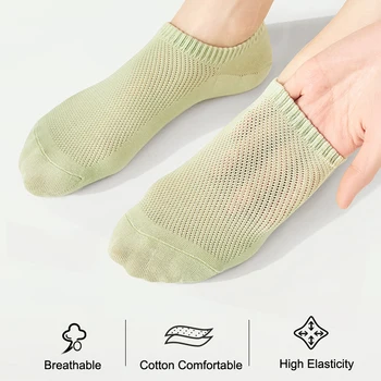 2 пары женских повседневных носков из хлопка с невидимой сеткой, Летние Нескользящие носки с глубоким вырезом на лодыжке, Короткие дышащие Тонкие Бактериостатические эластичные
