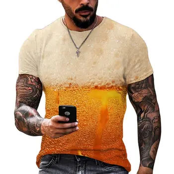 2023 Мужская летняя футболка с 3D рисунком капель воды, Круглая горловина, Свободная рубашка с короткими рукавами, повседневные топы в уличном стиле оверсайз