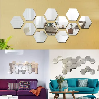 24шт 3D Зеркальные наклейки на стену Шестиугольная Акриловая Самоклеящаяся Мозаичная плитка Наклейки Съемная Наклейка на стену DIY Home Decor Art Mirror