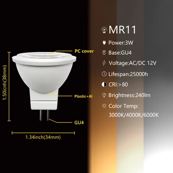 6 шт. Светодиодный мини-Прожектор Mr11 GU4 AC/DC 12 В 3 Вт 3000 К-6000 К Теплый Белый Для Потолочных Светильников Заменить Галогенную Лампу 20 Вт Энергосбережение