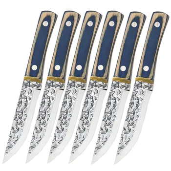 Jaswehome 6шт Набор Ножей для стейка Кухонный Нож из нержавеющей стали с высоким содержанием углерода 3cr13SS Pakka Wood Утилита для барбекю Нож для мяса