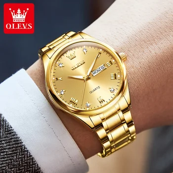 OLEVS 5563 Кварцевые мужские часы Водонепроницаемые светящиеся Мужские наручные часы из нержавеющей стали Роскошные модные деловые часы для мужчин