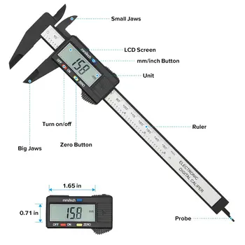 Vastar 150 мм Электронный цифровой 6-дюймовый Пластиковый штангенциркуль, микрометр, штангенциркули, измерительный прибор