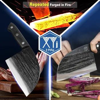 XYj 6-дюймовый кованый тесак из нержавеющей стали, сербский нож шеф-повара, петля для ремня, кожаные ножны, портативный для кемпинга, охоты, рыбалки
