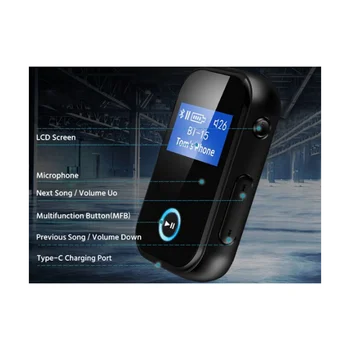 Адаптер Bluetooth с экраном Автомобильный беспроводной приемник Bluetooth 5.0