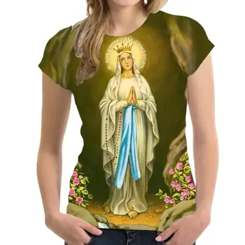 Богоматерь Гваделупская, Дева Мария, Мадонна, футболки с религиозной графикой, повседневная футболка унисекс в стиле хип-хоп с круглым вырезом и коротким рукавом, Новинка