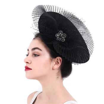 Большая шляпа-дерби, заколка для волос с сеткой-чародейкой, элегантный женский головной убор для вечеринки, ужина в церкви, коктейльной гонки, фетровая шляпа, женские шляпы
