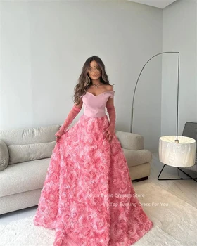 Вечерние платья Xijun Pink с 3D-цветами, Модные Длинные платья для выпускного вечера трапециевидной формы, Саудовский арабик Для женщин, платья для выпускного вечера, вечерние платья 2023