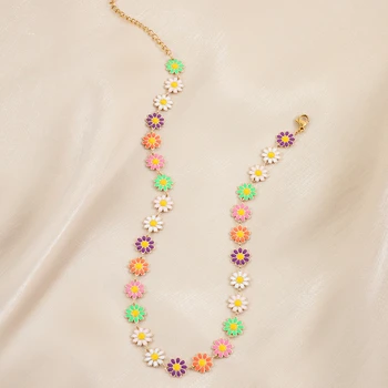 Винтажное ожерелье с подсолнухом и маргариткой, женское простое многоцветное ожерелье с цепочкой на ключицу, свадебное ожерелье, модные украшения для новобрачных