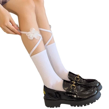 Женские носки на шнуровке, носки для икр с цветочным узором 