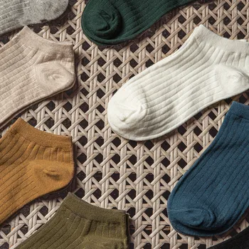 Женские носки с мелким горлышком, Корейские милые винтажные хлопчатобумажные носки весенне-летних однотонных носков