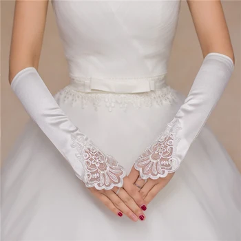 Женские свадебные Перчатки без пальцев, Элегантные Свадебные Аксессуары длиной до локтя, расшитые бисером, цвета слоновой кости, красного цвета, Оптом
