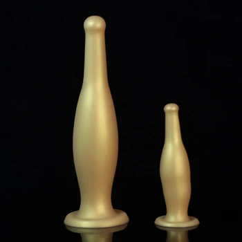 Золотистые силиконовые анальные пробки Фаллоимитаторы с присоской, имитирующей бутылочку, Анальный расширитель, Анальная пробка для пениса, стимулирующая влагалище, секс-игрушки для ануса