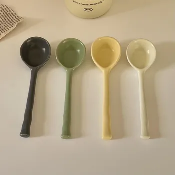 Креативная керамическая маленькая суповая ложка, Керамическая ложка с длинной ручкой, кухонные принадлежности для домашнего использования, кухонная посуда