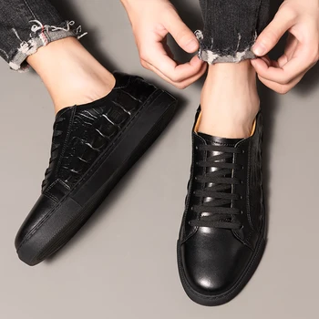 Кроссовки Мужская повседневная обувь на шнуровке Модные уличные черные кроссовки дышащие Базовые туфли на плоской подошве мужская обувь ручной работы из натуральной кожи