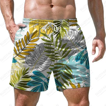 Летние новые мужские пляжные шорты с 3D принтом тропических растений, мужские шорты в повседневном стиле для отдыха, модные мужские шорты