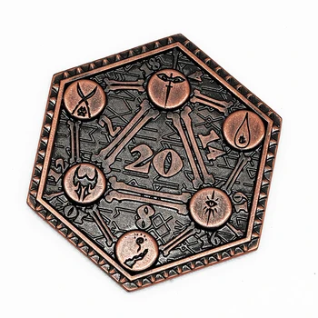 Металлическая памятная монета CRITALLIC 45 мм, шестиугольная двусторонняя монета D20 Creative Coins с металлическим покрытием для любителей RPG, D & D Игр
