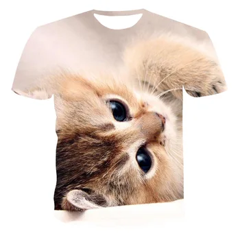 Милые Мужские футболки с изображением 3D животных и кошек, летние Детские футболки с коротким рукавом, удобные повседневные футболки для мальчиков и девочек, топы женской одежды