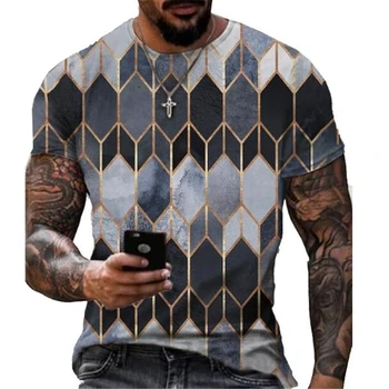 Мужская футболка с 3D геометрическим принтом, Повседневный топ с короткими рукавами и круглым вырезом, Кубик Рубика, Летняя модная трендовая футболка, Одежда