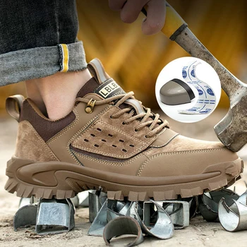 Мужские рабочие кроссовки, защита от ударов, проколов, защитная обувь, Нескользящая защитная обувь, рабочие ботинки, кожаные ботинки со стальным носком, спортивная обувь