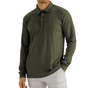 Новая удобная рубашка ПОЛО в европейскую и американскую полоску с пуговицами, мужская однотонная Повседневная Простая Свободная с длинными рукавами