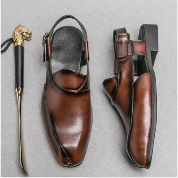 Новые коричневые мужские летние сандалии, черные модельные туфли с ремешком и пряжкой для мужчин с деловой формальной обувью Men 1AA19
