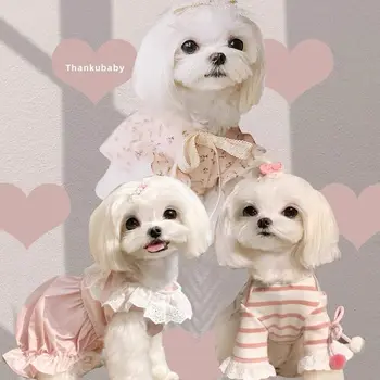 Розовое платье для домашних животных, кружевное платье для кошек и собак, осеннее платье для мальтийской собаки, Йоркширской маленькой собаки, милые платья для маленьких собак, платье для щенков