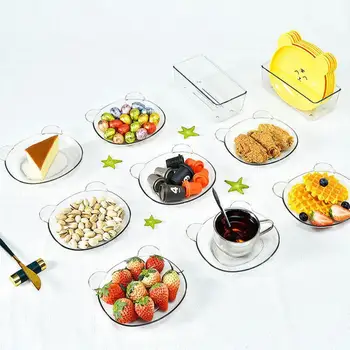 Тарелка для закусок С Милым Медведем С закругленными краями, Универсальная Пластиковая Компактная Тарелка для фруктов, Кухонная посуда
