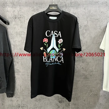 Футболка Casablanca, мужская Женская модная футболка, лучшее качество, цветочный принт, желтая, черная, Белая футболка CASA