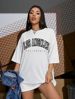 Футболка оверсайз, Лос-Анджелес, Калифорния, США, уличные футболки, женская мода в стиле хип-хоп, дышащие топы с коротким рукавом, Свободная уличная одежда
