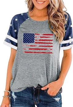 Футболка с американским флагом, женская футболка Четвертого июля, патриотическая рубашка с вращающимся рукавом, футболка с коротким рукавом и графическим рисунком.