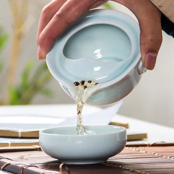 Чайный набор Кунг-фу Celadon 3D Carp включает в себя 1 заварочный чайник 1 ЧайНую чашку Чайные наборы Gongfu Чашки и кружки Кофейную посуду Чайные Сервизы Gaiwan Cup