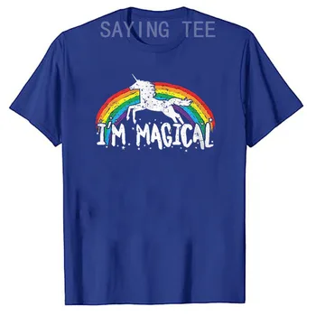 Я волшебный - Мужская модная футболка Rainbow Unicorn Magic, футболки с юмористическим рисунком, милые хлопковые блузки с коротким рукавом, подарки