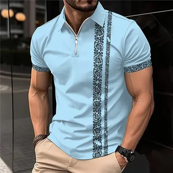 2023 Мужская рубашка поло повседневного дизайна, костюм для гольфа с 3D цветочным графическим принтом, Новая футболка с короткими рукавами, мужская рубашка поло на молнии с лацканами