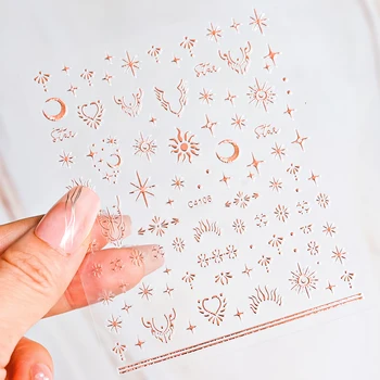 3D Бронзовая металлическая наклейка для дизайна ногтей с золотым Солнцем / Луной / Звездой, наклейки с ретро-рисунком, самоклеящиеся Корейские наклейки для маникюра, слайдер для лака*