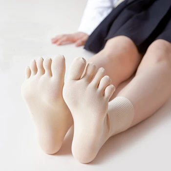 5 Пар женских шелковых носков с носком, нейлоновые однотонные Тонкие Носки в японском стиле, Мягкие эластичные, впитывающие пот, дышащие носки на 5 пальцев