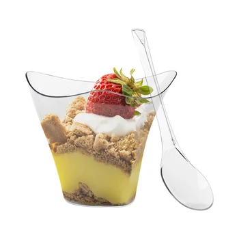 50шт Пластиковый десертный стаканчик с набором ложек, Мини-десертные стаканчики многоразового использования, нетоксичные, безвкусные для желейного мусса, аксессуары для мороженого