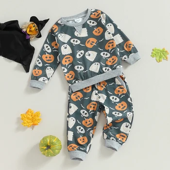 FOCUSNORM, комплекты одежды для малышей от 0 до 4 лет для мальчиков на Хэллоуин, толстовка с длинными рукавами и принтом тыквы и Призрака, Топы с эластичной резинкой на талии, брюки