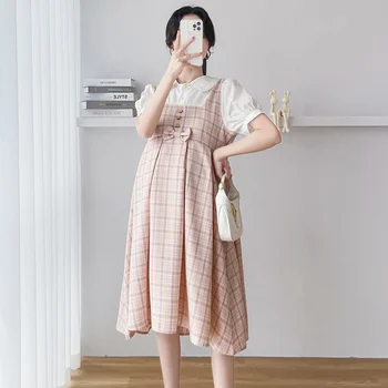 H52134 # Одежда для беременных женщин, цельный многослойный вид, женские платья в стиле пэчворк, платье для беременных с воротником 