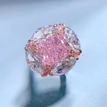 Jinrom 100% Стерлинговое серебро 925 Пробы, Розовый бриллиант 8*10 мм, кольцо сияющей огранки, женское Свадебное Обручальное кольцо, Изысканные ювелирные изделия