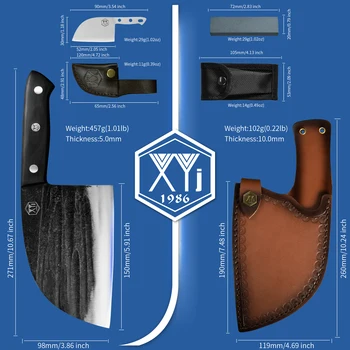 XYj 6-дюймовый кованый тесак из нержавеющей стали, сербский нож шеф-повара, петля для ремня, кожаные ножны, портативный для кемпинга, охоты, рыбалки