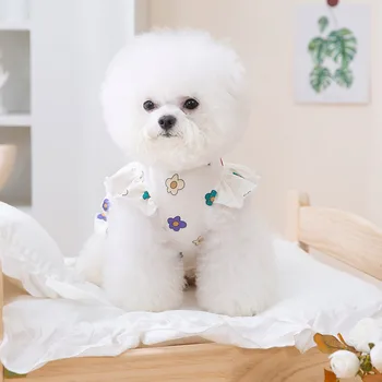 Весенне-осенний сезон Маленькая собачка, Милое дышащее платье с цветочным принтом, Кошка, Маленькая собачка, Плюшевая одежда для домашних животных Оптом