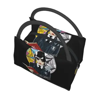 Готические забавные сумки для ланча на Хэллоуин Wednesday Addams, термоизолированные сумки для ланча, женская Многоразовая сумка для ланча, дорожная сумка для хранения еды, коробка для еды