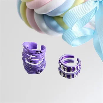 Готические кольца с фиолетовой эмалью Для женщин, Выдалбливающее Геометрическое кольцо, Ювелирные изделия в корейском стиле, подарок, Аксессуары Y2K