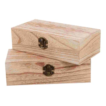 Деревянная коробка для рукоделия 2шт Незаконченная Деревянная коробка Натуральные Тайники для рукоделия Своими руками Сундуки для хранения Шкатулок Для ювелирных изделий Подарочная коробка