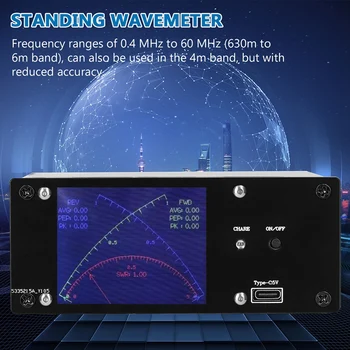 Измеритель стоячей волны с сенсорным экраном 2,4 дюйма TFT 0,4 МГц-60 МГц 0,1 МВт-1 кВт Мгновенной мощности SWR PWR Коротковолновый Измеритель мощности
