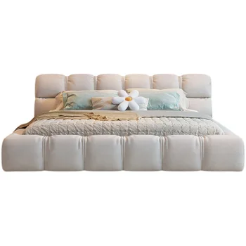 Кожаная слоеная кровать в итальянском минималистичном стиле главная спальня свадебная кровать татами 2 м