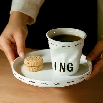 Креативная Керамическая Кофейная чашка объемом 200 мл, Дизайнерская чашка American Coffee Fold, Чашка для Латте, Молоко, Овсянка, Кружка для завтрака, Посуда для напитков, Кухонная Посуда для кофе