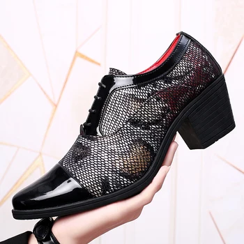 Модельные туфли на высоком каблуке Бизнес 38-44 Свадебные Кожаные на шнуровке Официальная карьерная Рабочая обувь, увеличивающая рост на 6 см, Мужская обувь